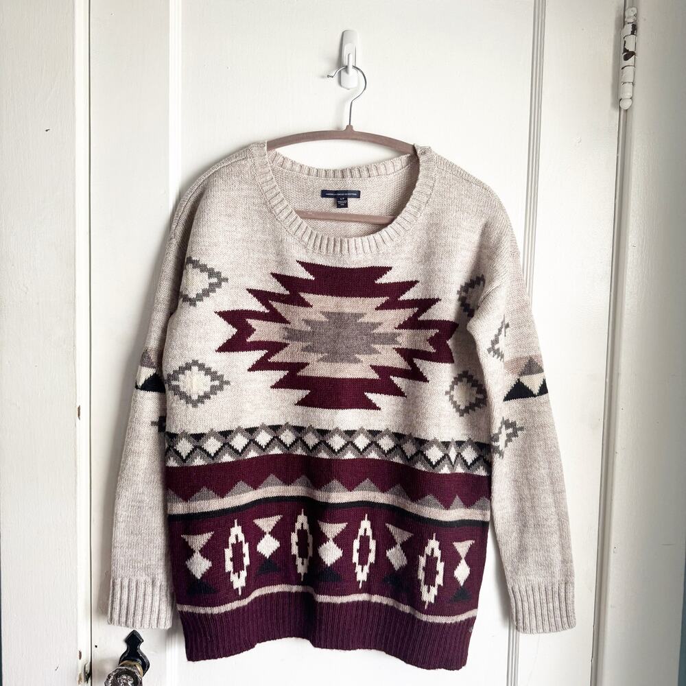 American Eagle AE Aztec Southwest Print Oversized Sweater Wool Blend Small S